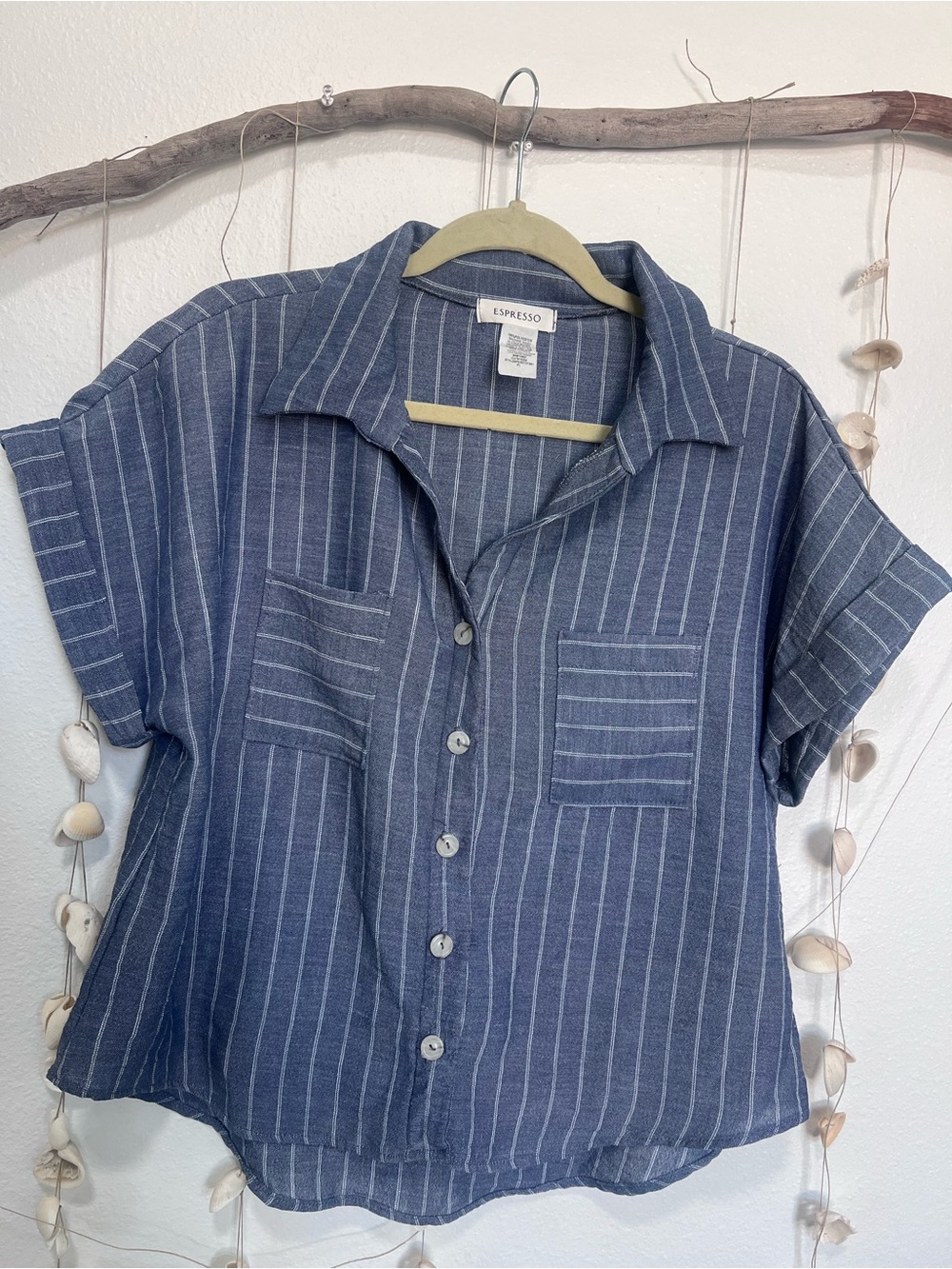 Espresso Petite Blue Striped 2-Piece Set Shirt & Pants PL - Picture 2 of 9